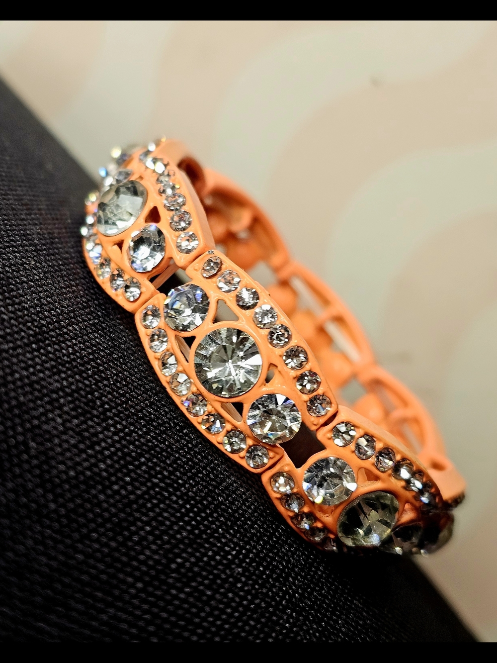 Crystal Coral Colored Bridal, Prom Or Elegant Evening Stretch Bracelet